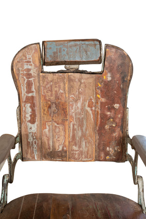 Biscottini Poltrona Barbiere Antica Restaurata Anni 800 Ferro Ghisa Legno 58x110x110