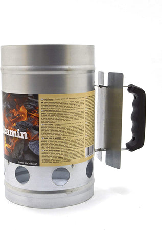 Accendi carboni e bricchetti per barbecue ravviva fiamma inox con manico di protezione