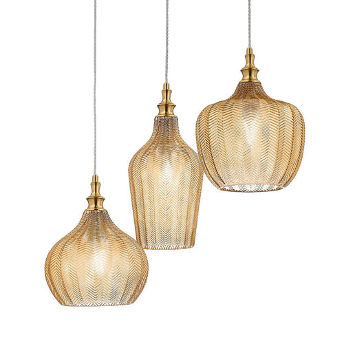 Lampadario classico Gea Luce CLEOFE S3 E27 LED vetro ambra lampada sospensione