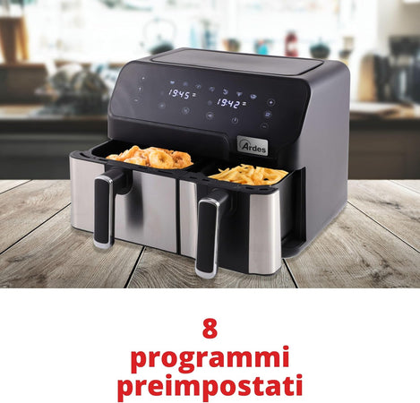 Friggitrice ad aria elettrica "Eldorada dual" ideale per tutti i tipi di frittura, capacità 5,5 + 3,5 litri