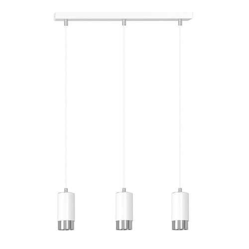 Lampadario 3 Luci Fumiko Con Cilindri In Acciaio Bianco E Cromo