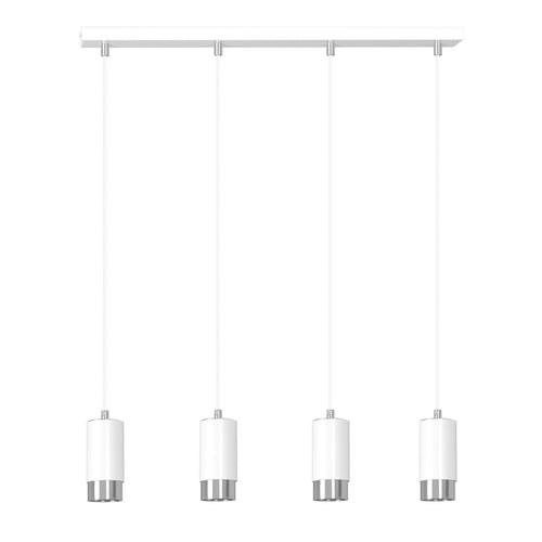 Lampadario 4 Luci Fumiko Con Cilindri In Acciaio Bianco E Cromo
