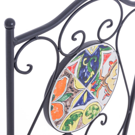 Tavolino tondo e sedie pieghevoli in acciaio trattato per giardino e bar