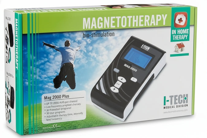 IACER I-Tech MAG 2000 Plus, per Magnetoterapia Domiciliare e Professionale, 2 canali da 200 Gauss cad, 35 Programmi, Fino a 10 Memorie Utente, Fascia Elastica a 3 Solenoidi, Coppia di Solenoidi, Borsa