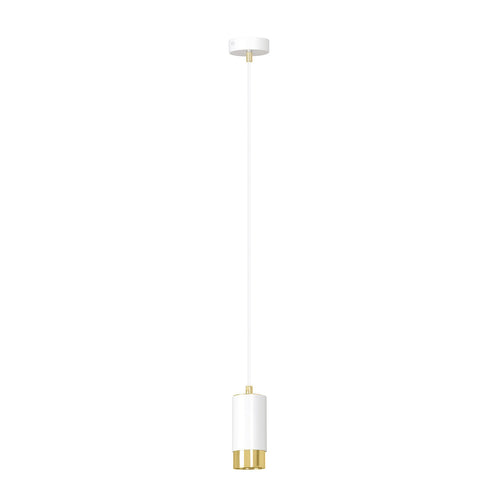 Sospensione Moderna 1 Luce Fumiko A Cilindro In Acciaio Bianco E Oro