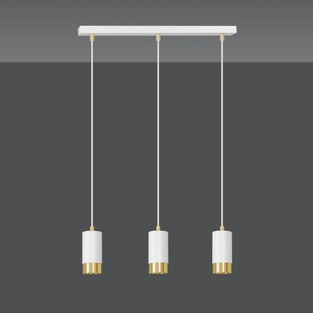 Lampadario 3 Luci Fumiko Con Cilindri In Acciaio Bianco E Oro