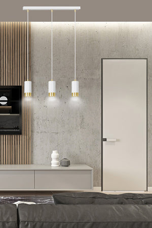 Lampadario 3 Luci Fumiko Con Cilindri In Acciaio Bianco E Oro