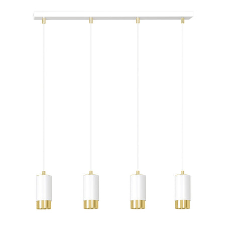 Lampadario 4 Luci Fumiko Con Cilindri In Acciaio Bianco E Oro