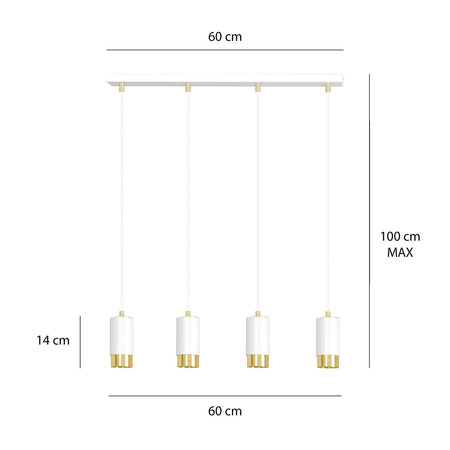Lampadario 4 Luci Fumiko Con Cilindri In Acciaio Bianco E Oro