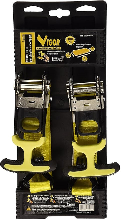 VIGOR - SET 2 CINGHIA PER ANCORAGGIO CON CRICCHETTO 32MM x 5 MT