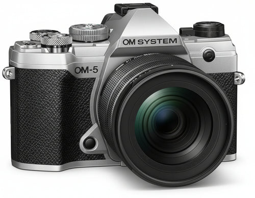 OM SYSTEM OM-5 Micro Four Thirds Systemkamera inkl. M.Zuiko Digital ED 1245 mm PRO Objektiv, 20 MP Live MOS-Sensor, optimierte 5-Achsen-Bildstabilisierung, IP53, Silber/Schwarz