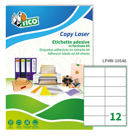 Etichetta Adesiva Lp4W Bianca 100Fg A4 105X48Mm (12Et/Fg Laser Tico