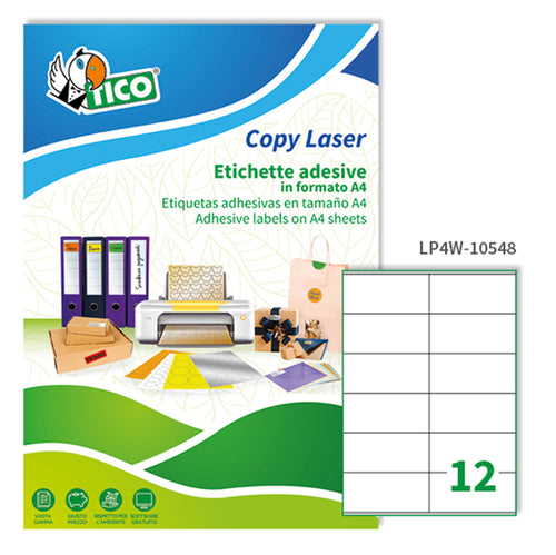 Etichetta Adesiva Lp4W Bianca 100Fg A4 105X48Mm (12Et/Fg Laser Tico