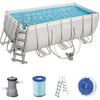 Piscina fuori terra rettangolare 412x201x122 cm Bestway per esterno completa di pompa di filtraggio scaletta dispenser