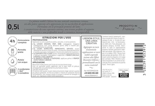 LIBERON - PITTURA MOBILI A BASE DI CASEINAOPACO PROFONDO GRIGIO CHIARO 500ML