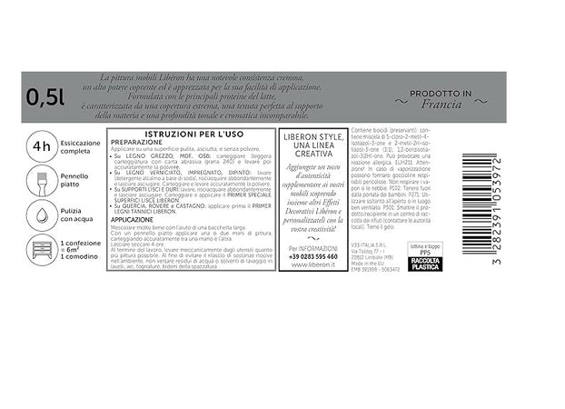 LIBERON - PITTURA MOBILI A BASE DI CASEINAOPACO PROFONDO GRIGIO PERLA 500ML