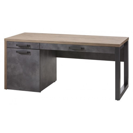 Scrivania da ufficio porta PC stile Industrial con 1 anta e 2 cassetti color rovere e nero 170 cm