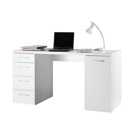 Scrivania con 5 cassetti, postazione porta PC da ufficio e cameretta 140 cm Made in Italy