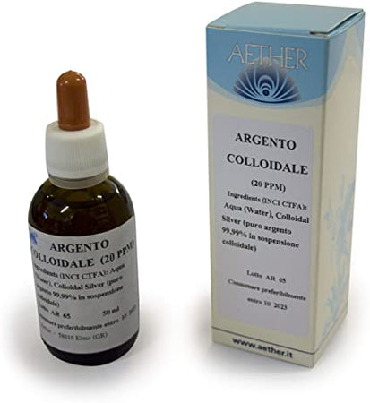 Scen Argento colloidale 20 ppm - 0,65 nanometri, 50 ml. con contagocce, prodotto in Italia da Aether