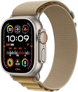 Apple Watch Ultra 2 (GPS + Cellular 49mm) Smartwatch, Sports Watch with Titanium Case in Natural and Alpine Loop in Almond (Large). Fitness Tracker, Precise GPS, Extra Long Battery Life, CO Neutral