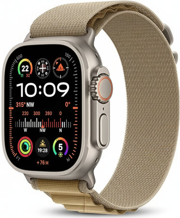 Apple Watch Ultra 2 (GPS + Cellular 49mm) Smartwatch, Sports Watch with Titanium Case in Natural and Alpine Loop in Almond (Large). Fitness Tracker, Precise GPS, Extra Long Battery Life, CO Neutral