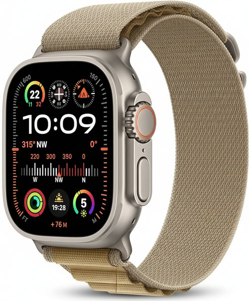 Apple Watch Ultra 2 (GPS + Cellular 49mm) Smartwatch, Sports Watch with Titanium Case in Natural and Alpine Loop in Almond (Large). Fitness Tracker, Precise GPS, Extra Long Battery Life, CO Neutral