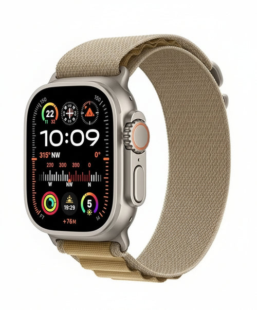 Apple Watch Ultra 2 (GPS + Cellular 49mm) Smartwatch, Sports Watch with Titanium Case in Natural and Alpine Loop in Almond (Medium). Fitness Tracker, Precise GPS, Extra Long Battery Life, CO Neutral