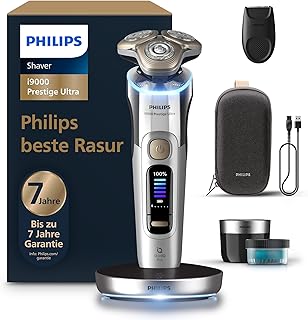 Philips Razor i9000 Prestige Ultra Wet and Dry Razor for Men, Chrome, Pressure and Motion Sensor, Trimmer Attachment, Cleaning Station, Charging Station and Travel Case (Model XP9404/31)