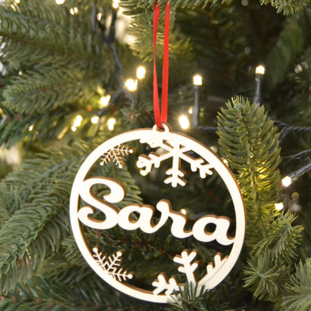 Pallina per albero di natale in legno personalizzabile con nome o logo da Ø 10 cm