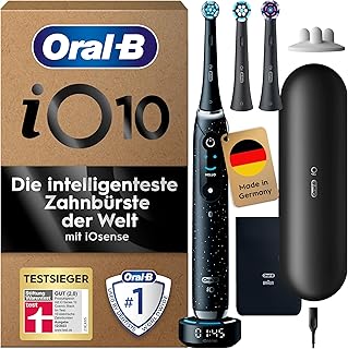 Oral-B iO Series 10 Plus Edition - Spazzolino elettrico, 3 testine di ricambio, 7 modalit di pulizia per la cura dei denti, tecnologia iOSense e magnete, display a colori e custodia da viaggio, nero