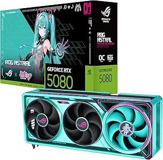 ASUS ROG ASTRAL RTX5080 16GB GDDR7 OC Hatsune Miku Edition Quad Fan Gaming Graphics Card (NVIDIA DLSS 4, 3.8 Slot Design, ARGB, PCIE 5.0, 2X HDMI 2.1b, 3X DisplayPort 2.1b, ROG-ASTRAL-RTX5080-O16G)