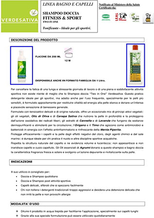 Shampoo Doccia - Fitness & Sport - canapa ed agrumi 1000 ml. - Verdesativa