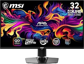 MSI MAG 321UPX QD-OLED 31.5 Inch 4K UHD Gaming Monitor - 3840 x 2160 Quantum Dot OLED Panel, 240Hz / 0.03ms, 99% DCI-P3, E2, DisplayHDR True Black 400 - DP 1.4a, HDMI 2.1, USB Type-C