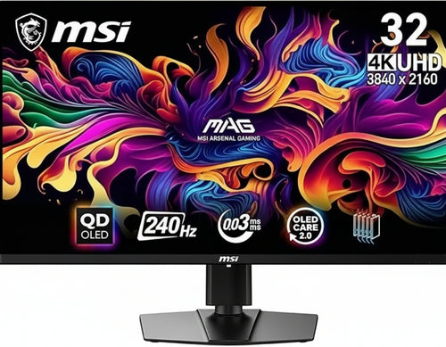 MSI MAG 321UPX QD-OLED 31.5 Inch 4K UHD Gaming Monitor - 3840 x 2160 Quantum Dot OLED Panel, 240Hz / 0.03ms, 99% DCI-P3, E2, DisplayHDR True Black 400 - DP 1.4a, HDMI 2.1, USB Type-C