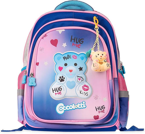 Zaino Coccolotti Love Azzurro Con Coccolotto in Omaggio Colourbook - Zaino Scuola Coccolotti, Schienale Ergonomico Imbottito, Spallacci Regolabli, Dimensioni 44x34x17, 25 litri