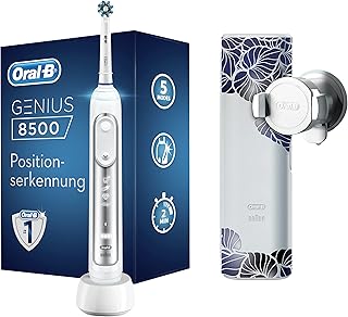Oral-B Genius 8500 Design Edition Spazzolino Elettrico Ricaricabile, 1 Spazzolino Premium Argento Connesso, 5 Modalit di Spazzolamento Visibili, 1 Testina di Ricambio, 1 Custodia da Viaggio Premium