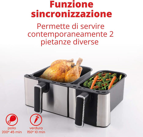 Friggitrice ad aria elettrica "Eldorada dual" ideale per tutti i tipi di frittura, capacità 5,5 + 3,5 litri