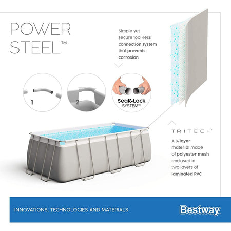Piscina fuori terra rettangolare 412x201x122 cm Bestway per esterno completa di pompa di filtraggio scaletta dispenser