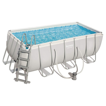 Piscina fuori terra rettangolare 412x201x122 cm Bestway per esterno completa di pompa di filtraggio scaletta dispenser