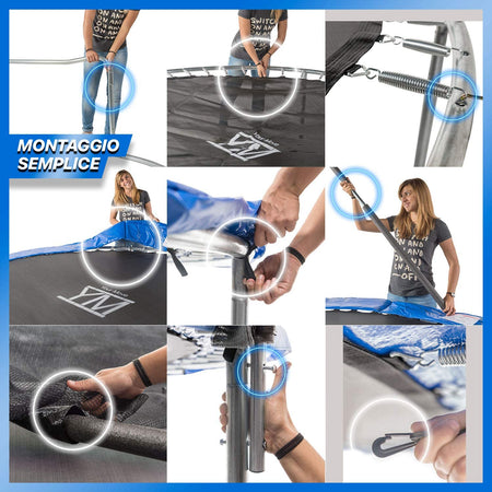Trampolino elastico con rete di protezione per bambini ed adulti gioco da giardino e veranda