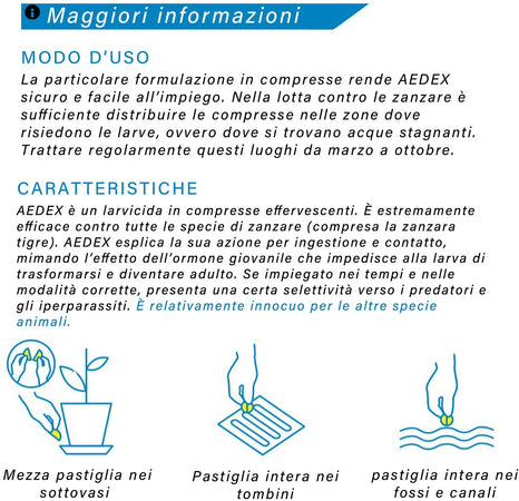 Insetticida in capsule effervescenti "Aedex" larvicida anti zanzare tigre 100 gr