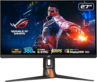 ASUS ROG Swift PG27AQN 27 Inch WQHD Gaming Monitor, 360 Hz, 1 ms GtG, G-Sync, Nvidia Reflex, DisplayHDR 600, Ultra Fast IPS Panel, 16:9, 2560 x 1440, DisplayPort 1.4 DSC, Black