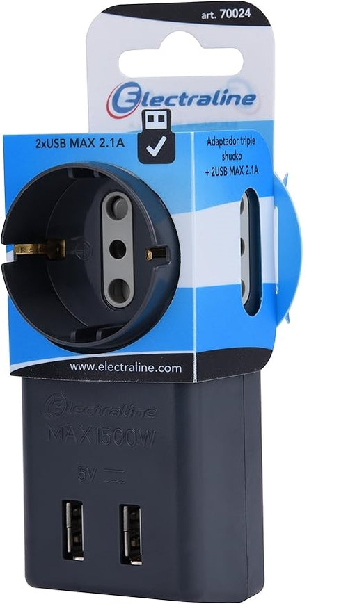 ELECTRALINE - ADATTATORE 10A 1 PT SCHUKO +2 PT 10A + 2