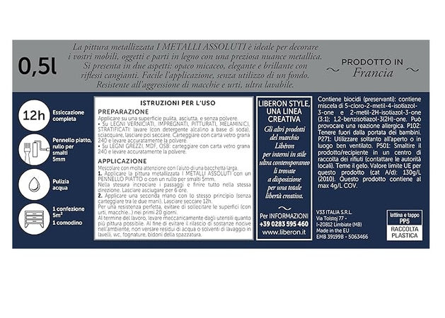 LIBERON - PITTURA METALLIZZATA I METALLI ASSOLUTI ARGENTO BRILLANTE 500ML