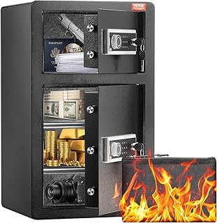 VEVOR Safe Safe with Fireproof Wallet, Double Door Safe 4.5 Cubic Feet, 2 Height Adjustable Dividers, Digital Furniture Safe with Key, Code, Safe for Money, Jewellery, Valuables, Black
