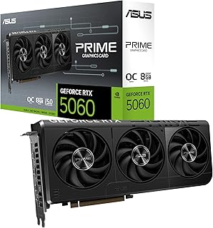 ASUS Prime GeForce RTX 5060 8GB GDDR7 OC Edition Gaming Graphics Card (Nvidia GeForce RTX5060 DLSS 4, 2.5-Slot Design, PCIe 5.0, 3X DisplayPort 2.1b, 1x HDMI 2.1b, PRIME-RTX5060-O8G)