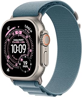 Apple Watch Ultra 3 GPS + Cellular 49 mm Premium Smartwatch for Running Training and Combination Sports with Robust Titanium Case in Natural and Alpine Loop in Light Blue (Large)