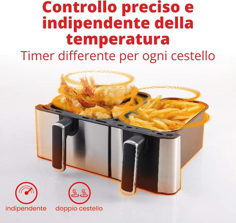 Friggitrice ad aria elettrica "Eldorada dual" ideale per tutti i tipi di frittura, capacità 5,5 + 3,5 litri