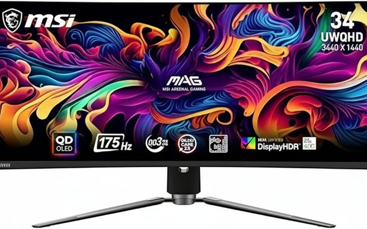MSI MAG 341CQP QD-OLED Curved Gaming Monitor UWQHD 34 Inch 1800R Quantum Dot OLED 3440 x 1440 175Hz / 0.03ms, 99% DCI-P3, E2, DisplayHDR True Black 400, KVM, DP 1.4a, HDMI 2.1, USB
