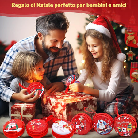 Cofanetto in latta con cerniera con simboli natalizi da appendere